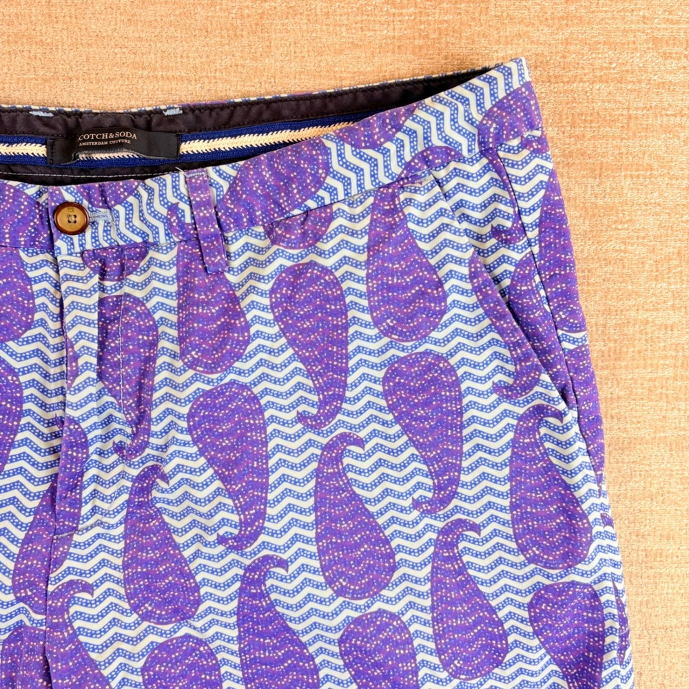 Scotch & Soda Amsterdam Couture Shell Yeah Shorts Mens 38 Purple Paisley Chevron